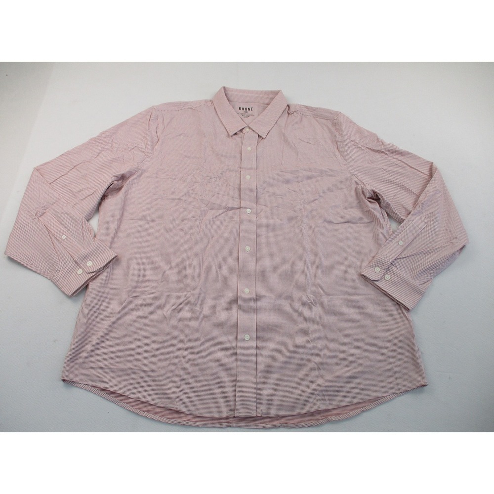 Rhone Dress Shirt Mens XXL Red White Micro Check Commuter Performance Stretch